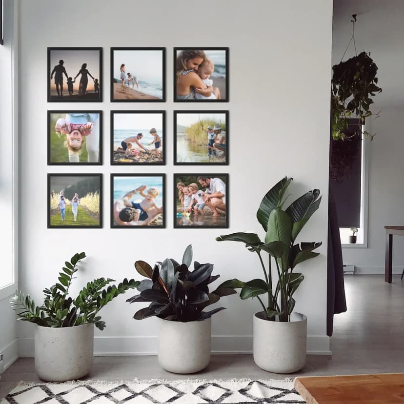 Beautiful [photo wall](/en-gb) display in modern living room