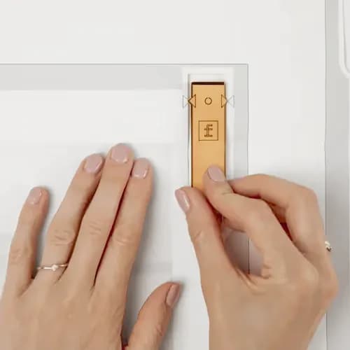 Step-by-step process showing positioning template and marking hanging points for frameless photo mounting
