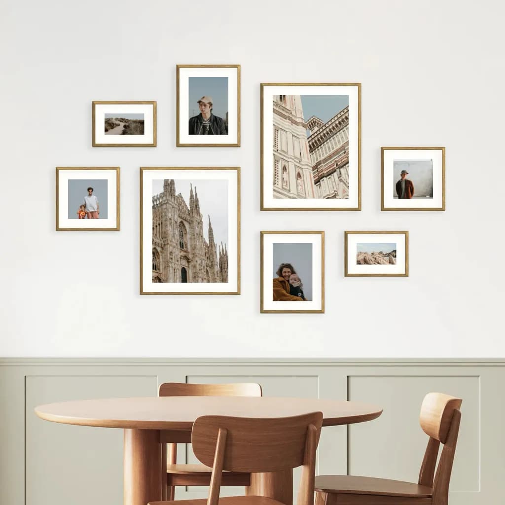 Classic picture frames for dining room – cosy photo wall by dining table